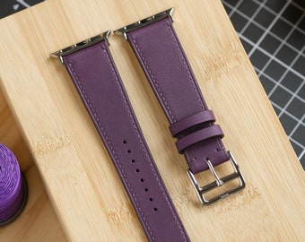 Cassis Purple Swift Calfskin Handmade Apple Watch strap