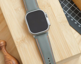 Grey Swift Calfskin with Orange Stitching for Apple Watch ULTRA