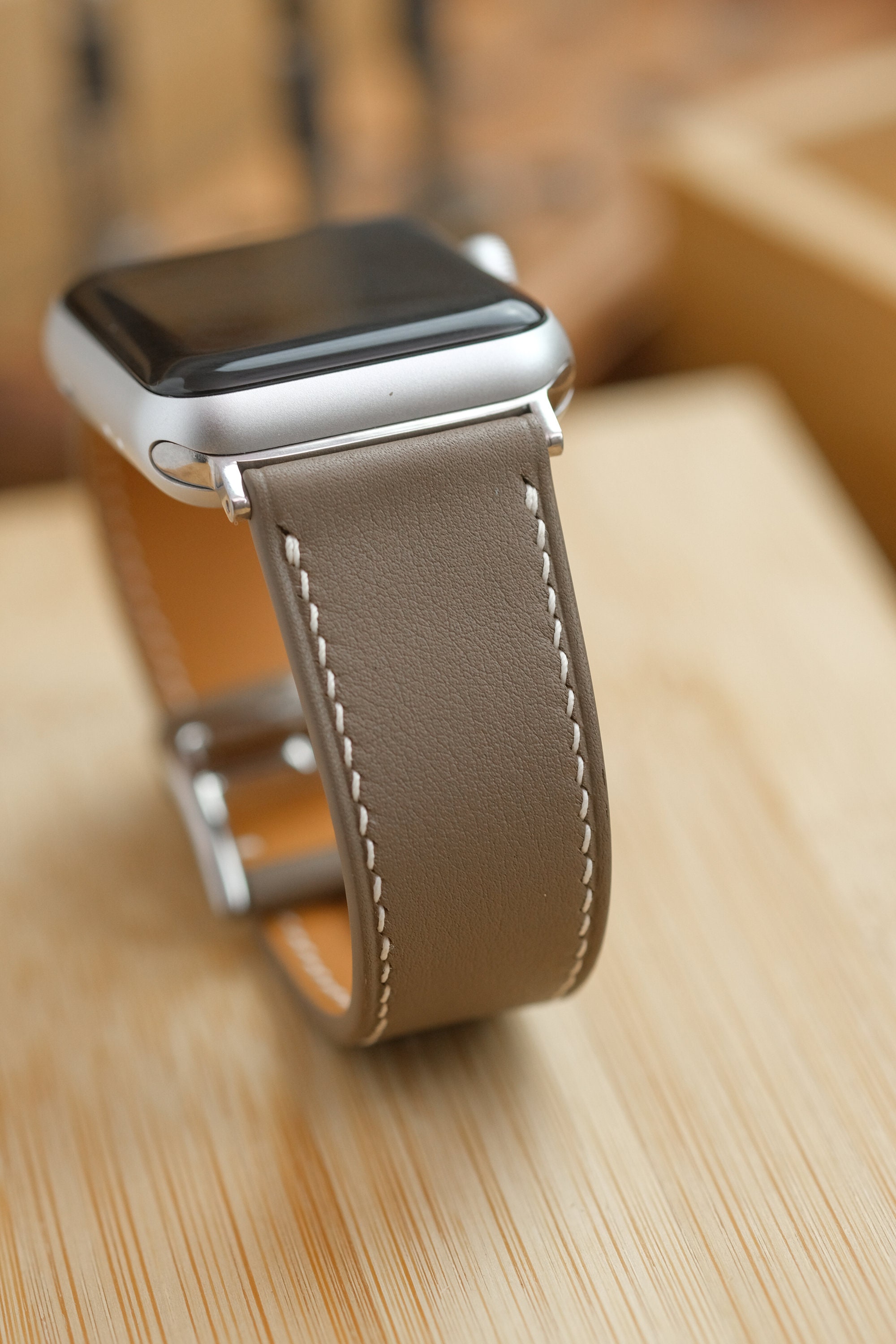 Etoupe Taupe Swift Calfskin Leather Strap for Apple Watch - Etsy