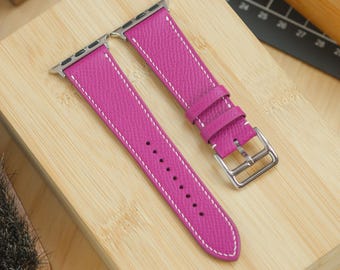 Fuchsia Pink Rose Epsom French Calfskin Apple Watch Band