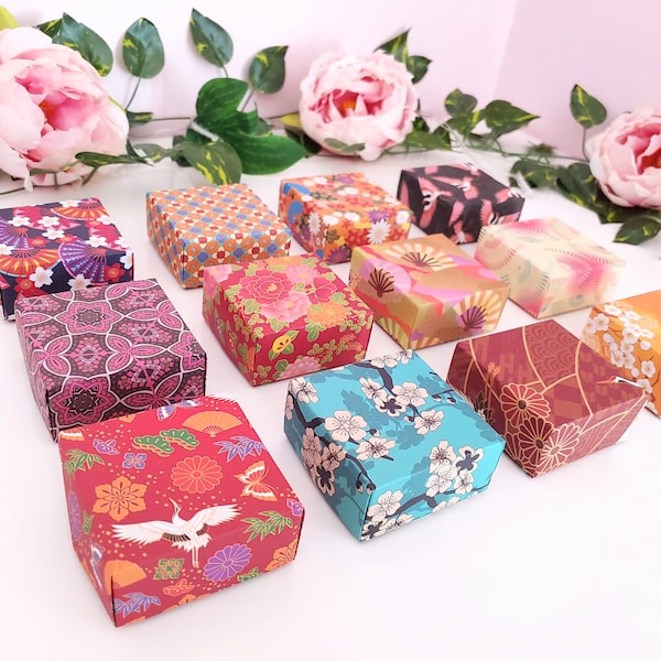 12 Pack Small Empty Paper Boxes w/ Lids | Finished Origami Masu | Gift Wrap Idea for Jewelry, Candy, Party Favor | Japanese Prints