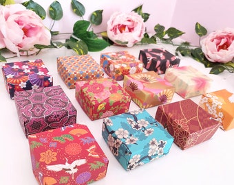 12 Pack Small Empty Paper Boxes w/ Lids | Finished Origami Masu | Gift Wrap Idea for Jewelry, Candy, Party Favor | Japanese Prints