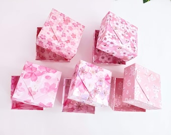 5-Pack Cherry Blossom Origami Boxes: Decorated With Hearts (2.25" x 2.25" x 1")