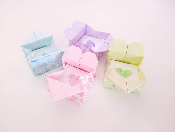 Carte blanche de jour de Valentine Enveloppe origami en forme de cœur Petite  carte de voeux tirée à la main, note damour blanche Rose, Violet, Bleu,  Vert -  France