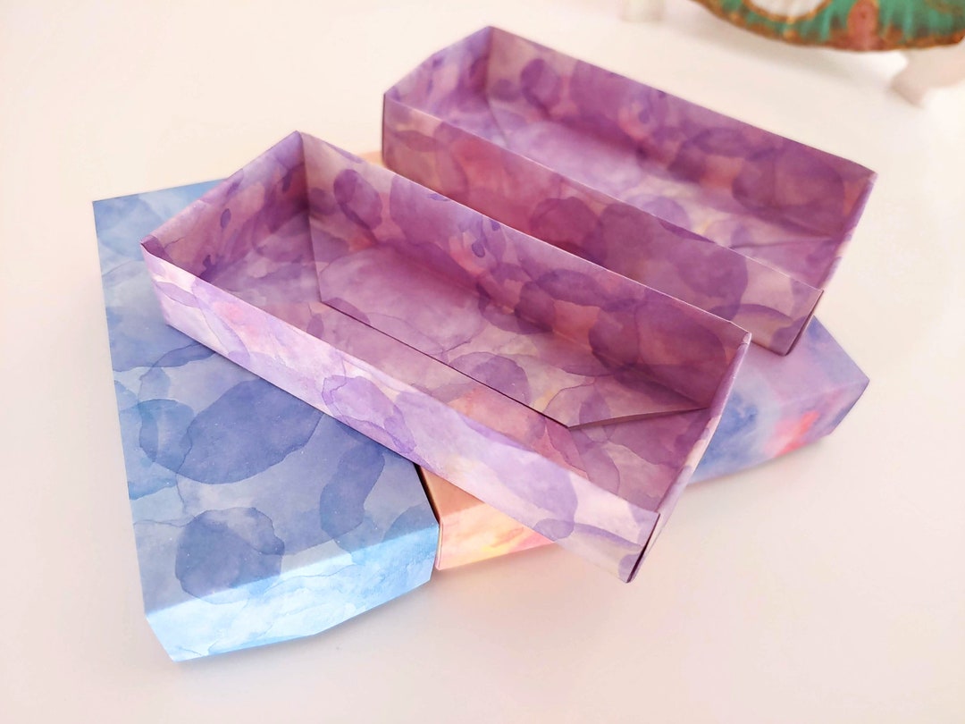 4 Pack Rectangle Origami Boxes | Watercolor Pattern Paper Boxes | Cute ...