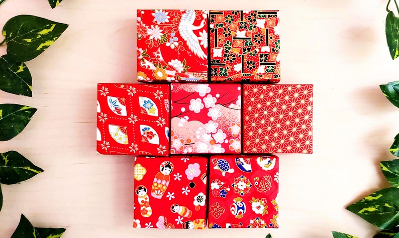 Patterned Boxes 7-pack Origami Gift Boxes – Red Patterned Mini Paper Boxes for Jewelry ...