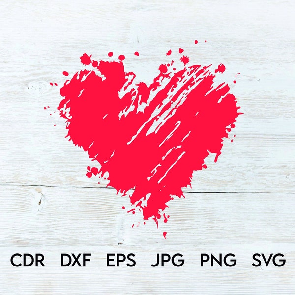 Hart svg, vector hartsilhouet, liefde clipart, liefde svg, verontrust hart png