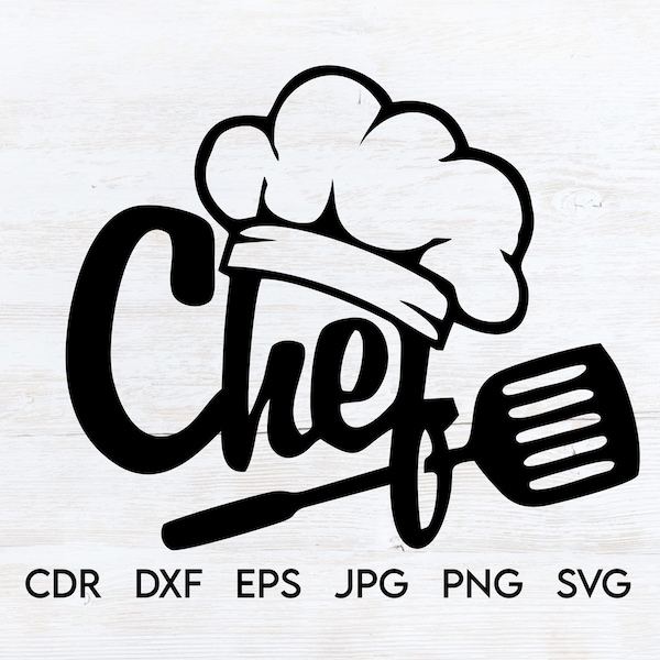 Chef svg cut file, instant download kitchen silhouette, cooking svg clipart, baking design, chef hat vector print