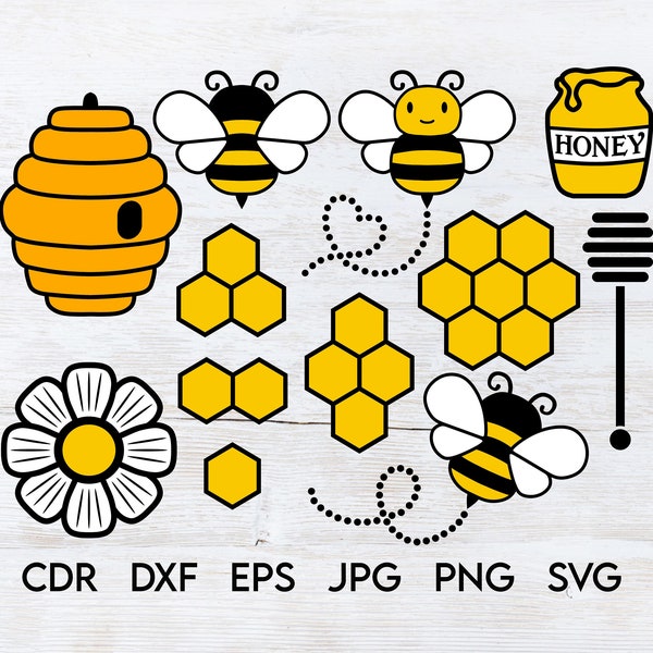 Honey svg, vector bee set, honeycomb svg, bumble bee svg, queen bee png