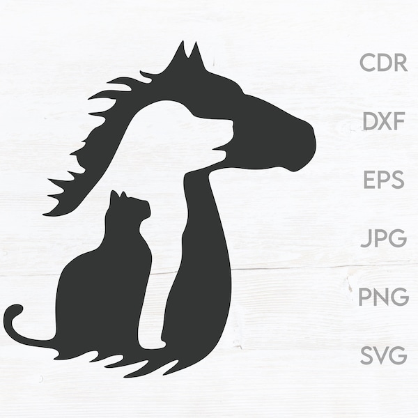 Cat Dog Horse svg, veterinarian svg, animals svg, cat silhouette, dog silhouette, horse silhouette