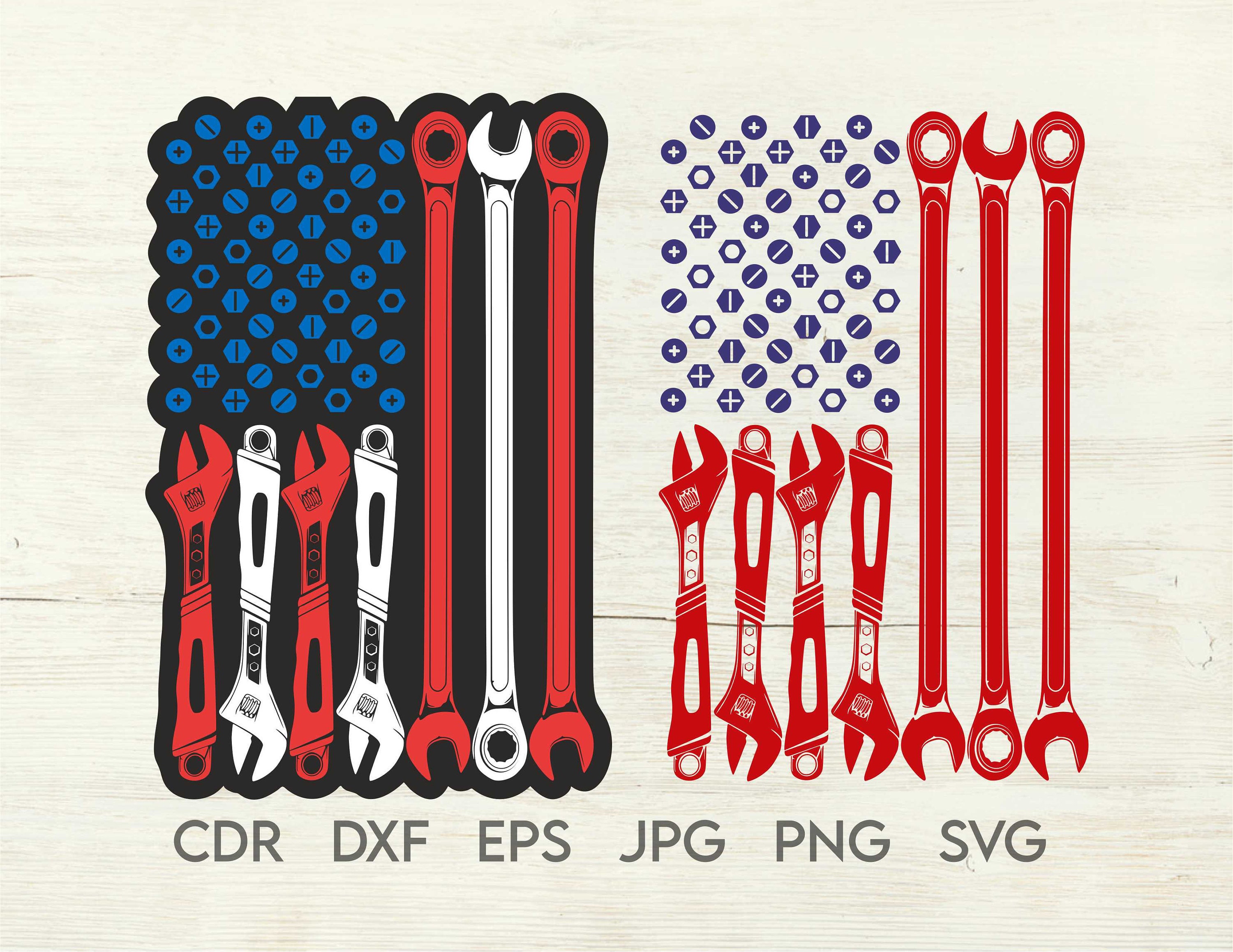 Wrench Flag Svg Cutting Files Digital Mechanic Clipart Etsy