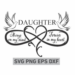 Memorial de hija svg, En memoria de la hija svg, Hija en el cielo png, clipart de memoria, ángel guardián png, descansa en paz svg
