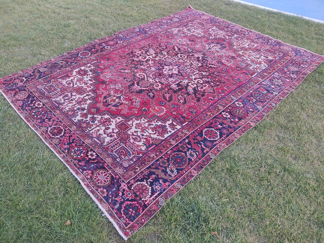 8x11 Feet Persian Heriz Antique Old Rug Hand Knot Vintage Area Rug ...