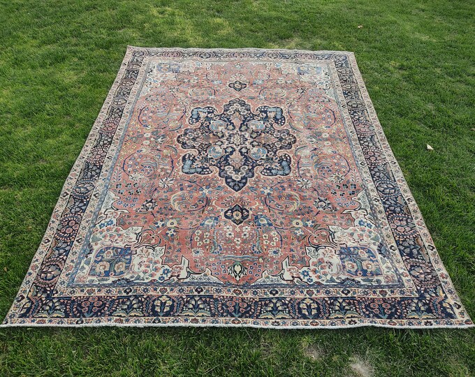 10x12 Feet Persian Floral Big Rug Colors Navy Blue and Red Trabil Large