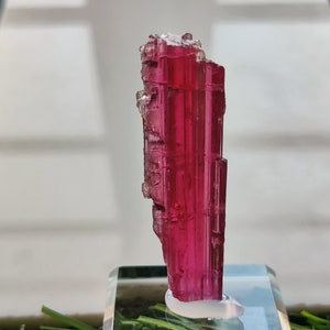 Exclusive Rare Color Rubellite Tourmaline Crystal / 6.6 Grams / 42x12x11mm / Redish Pink Color / Transparent Stone / Rough Gemstone