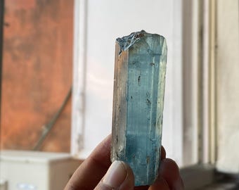 Sky Blue Aquamarine With Smoky Quartz Bunch On Feldspar From