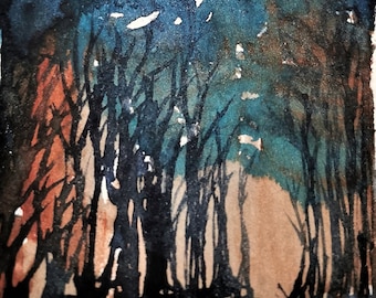 Original Small Watercolour painting - 'Treescape -Blue-'