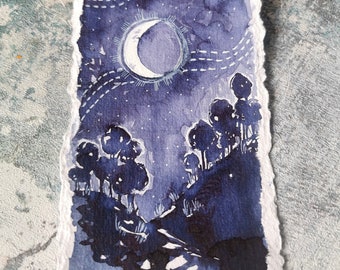 Original Small  Midnight Ink-scape painting