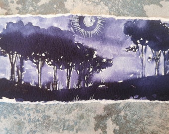 Original Small  Midnight Ink-scape painting