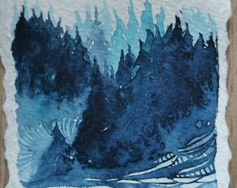 Original  Small Watercolour painting - 'Misty Tops'
