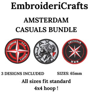 Amsterdam Casuals Embroidery Design Bundle, Ajax Amsterdam Logo Machine Embroidery File, Football Ultras Patch PES DST JEF Hoop 4x4