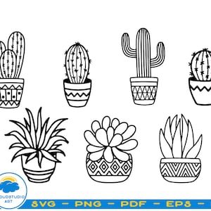 Cactus Svg, Suculenta Svg, Clipart de cactus, Clip art de suculentas, Plantas Svg, Vector de cactus, Archivo de corte de cactus, Planta Svg, Paquete Svg