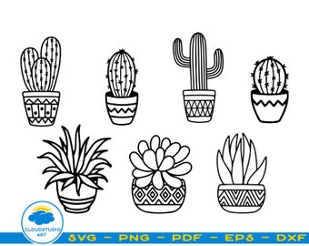 Cactus Svg, Succulente Svg, Clipart di cactus, Clip art di succulente, Piante Svg, Vettore di cactus, File di taglio di cactus, Pianta Svg, Pacchetto Svg