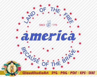 Amerika Land der freien wegen der Tapferen SVG, 4. Juli SVG, vierter Juli SVG, Patriotische SVG, Unabhängigkeitstag SVG, Retro Smiley Gesicht
