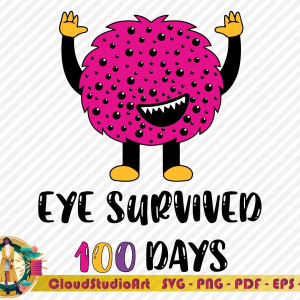 Eye Survived 100 Days,100 Days SVG,100th Day of School,Monster File,t shirt file,100 Eyes Funny Design for Boys and Girls,Cricut