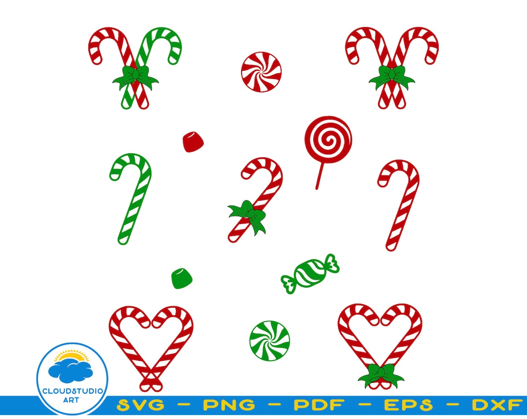 Candy Cane Svg,candy Canes Clipart,candy Cane With Bow, Christmas SVG ...