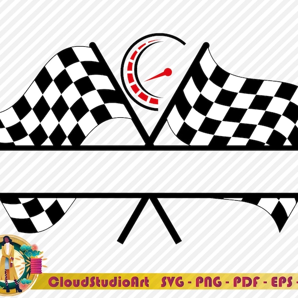 Crossed Racing Flags Split Name Frame Svg Clipart image,Cricut,Silhouette,Racing Flag Svg,Start Flag