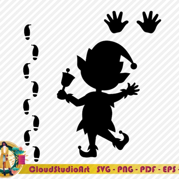 Elf Stencil Svg,Elf Footprints,Elf Handprint,Elf Silhouette,Elf Tracks, Elf Christmas Magic,Christmas SVG