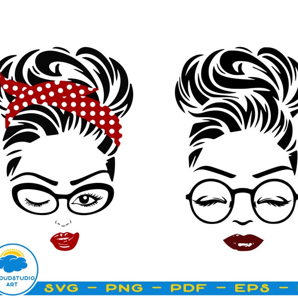 January Girl,Woman With Glasses,Girl With Bandana Design, Blink Eyes PNG,January Monogram,January Silhouette