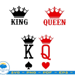King And Queen SVG,King Of Spades,Queen Of Hearts,Eps,Svg,Dxf, Png,Cutting Files,Design Files