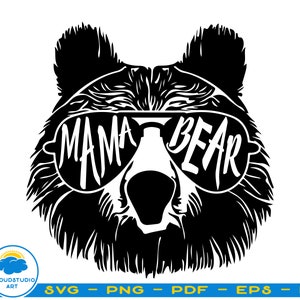 Ours blanc lunettes, Silhouette SVG, fichiers de découpe, clip art découper Cricut, coupe couche tête visage, animal de compagnie maman, maman, maman ours, papa papa papa