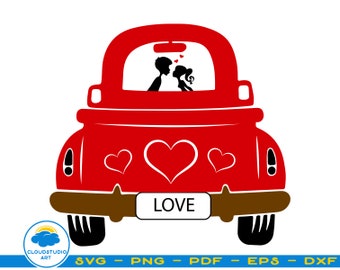Alla hjärtans dag röd lastbil Svg, Alla hjärtans dag vintagelastbil, Alla hjärtans dag SVG Skärfil Svg, Cricut-filer Svg, Alla hjärtans dag Svg, kärlek, leenden, hjärtan