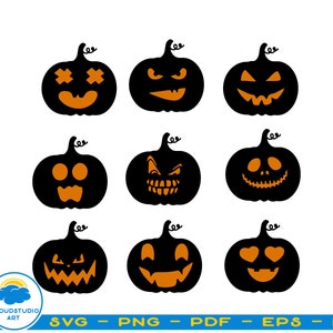 Visages de citrouille svg, Halloween svg, clipart d’Halloween, silhouette de visage de citrouille svg, fichiers de coupe de visage de citrouille