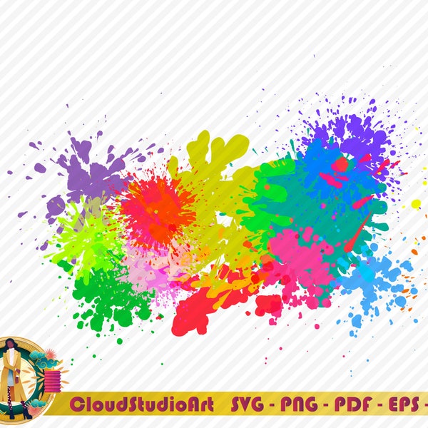 Splash Colorful Drip SVG Design Abstract Drop Fluid Liquid Water Wet Splat Splatter Splashing Paint Spill Paintball Art SVG Cut File