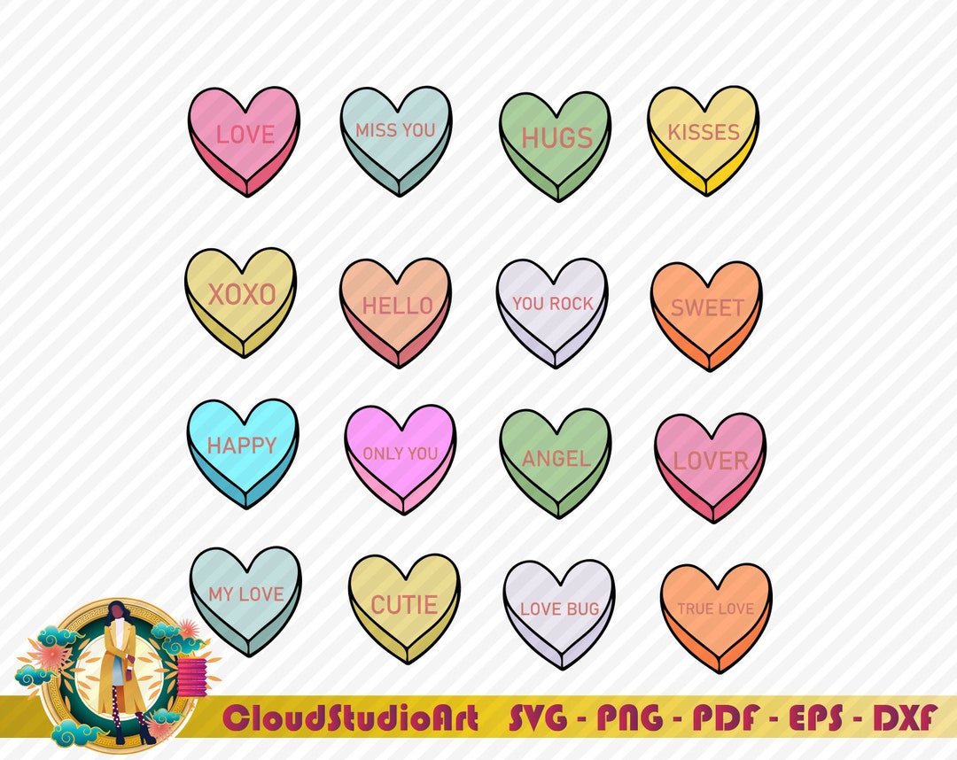 Conversation Hearts Svg Valentines Day Svg,valentine Candy Hearts Svg ...