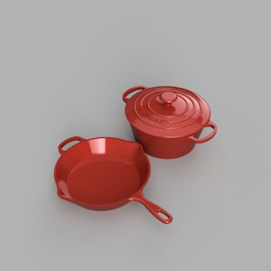 Le Creuset Casserol and Skillet  | 1:6 | Dollhouse Miniature | 3D Print STL File
