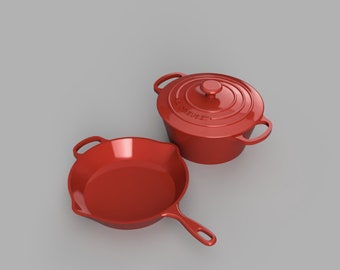 Le Creuset Casserol and Skillet  | 1:6 | Dollhouse Miniature | 3D Print STL File