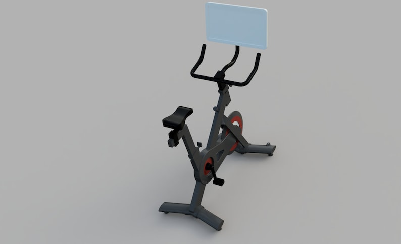 Puede incluir: Una bicicleta de ejercicio est&aacute;tica negra con una pantalla unida al manillar. La bicicleta tiene un asiento negro y detalles rojos en los pedales.