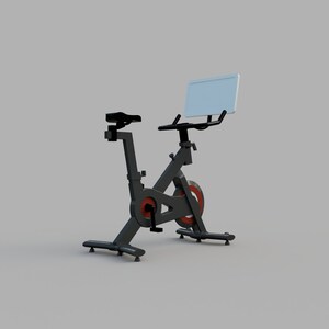 Puede incluir: Bicicleta de ejercicio est&aacute;tica negra con una pantalla unida al manillar. La pantalla es blanca y est&aacute; en blanco.