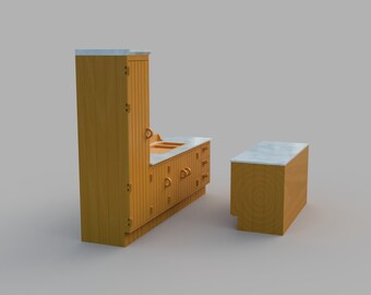 Kitchen Cupboards, Wash Basin, Center Island, Larder, Drawers, Cupboard - 1:6 scale - ALL IN ONE