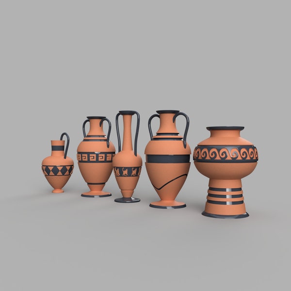 1:6 Scale Greek Vase Collection, 3D STL Files, Psykter, Loutrophoros, Amphora, Oniochoe | Dollhouse Miniature