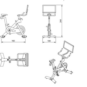 Puede incluir: Una bicicleta de ejercicio est&aacute;tica negra con una pantalla y un asiento ajustable. La bicicleta mide 165 pulgadas de alto, 182 pulgadas de ancho y 100 pulgadas de largo.