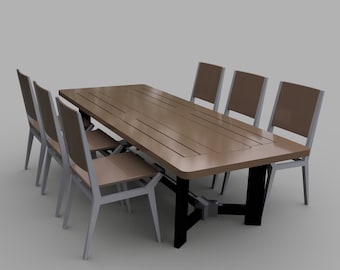Dining Room Table, Boardroom Table, Table and Chairs, 1:12 Scale