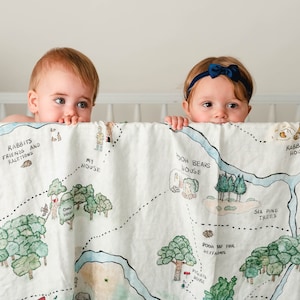 Winnie-the-Pooh BABY Blanket, Hundred Acre Woods Swaddle, Newborn BAMBOO Swaddle Blanket, Pooh Map Baby Blanket, Bamboo Swaddle