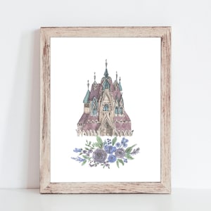 Frozen Castle Art Print, Arendelle Castle Watercolor Art Print, Watercolor Castle, Girls Princess Room Decor, Princess Art