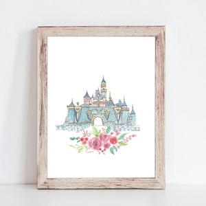 Sleeping Beauty Castle, Princess Castle Watercolor Art, Princess Nursery Art, Girls Room Decor, Princess Watercolor Art